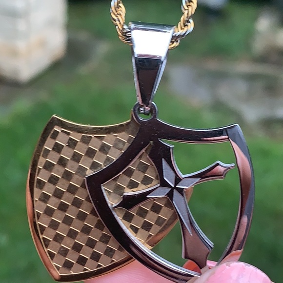 New Two Tone Stainless Steel and Cross, w/ 20” ch - Picture 3 of 8